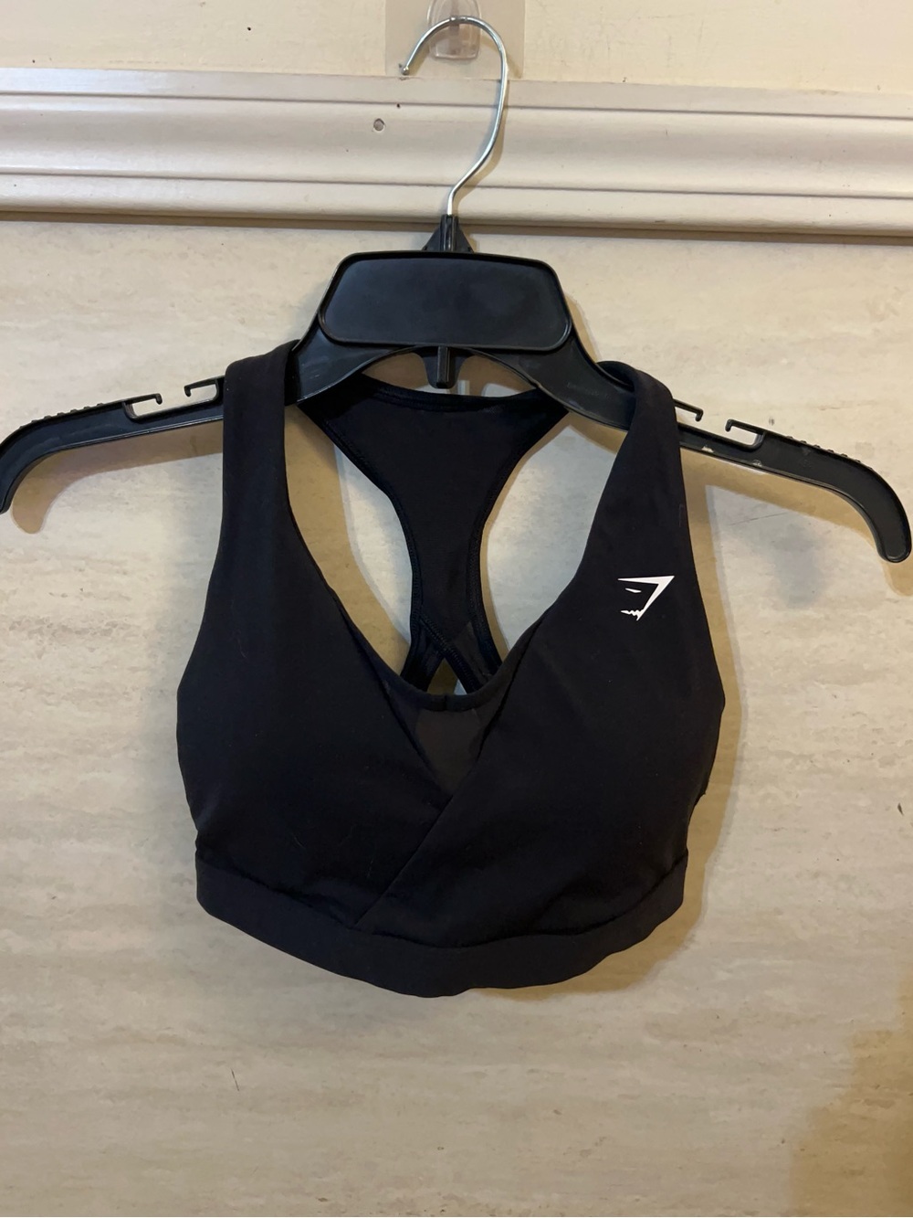Gymshark Crossover Black Racerback Sports Bra with Subtle Logo